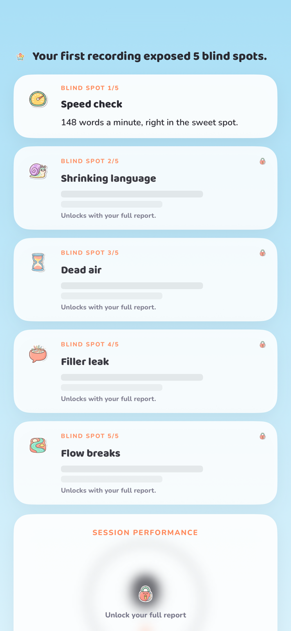 Blind spot cards exposing five things you did not know about how you speak