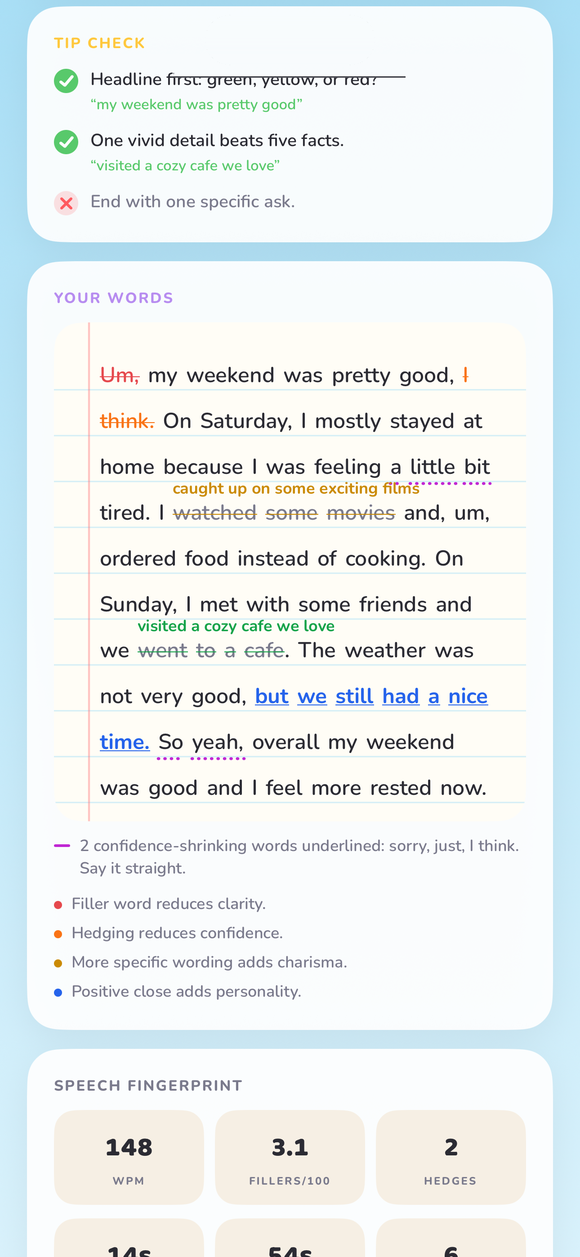 Teacher-style corrections written over your own words